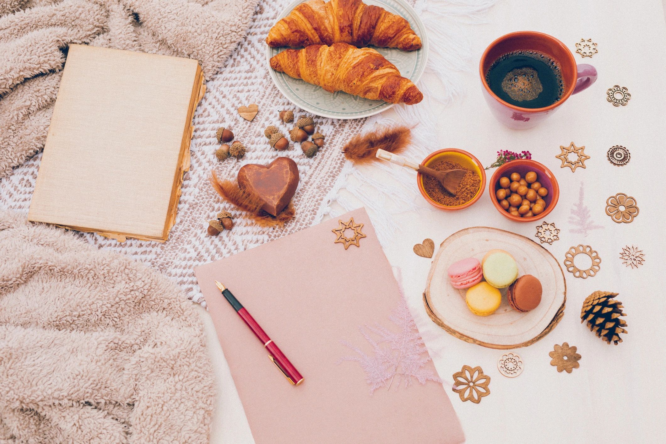 Coffee and stationery flat lay